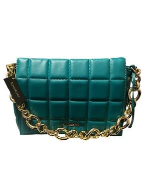 BEBE Turquoise Quilted Shoulder Bag with Gold Chain